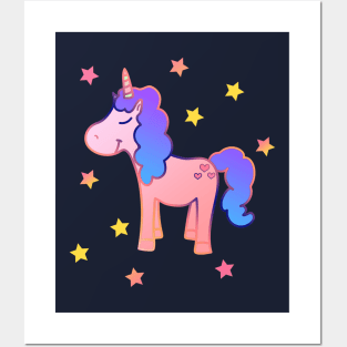 Pretty Colorful Pastel Kawaii Unicorn Stars Pastel Goth Unicorn Posters and Art